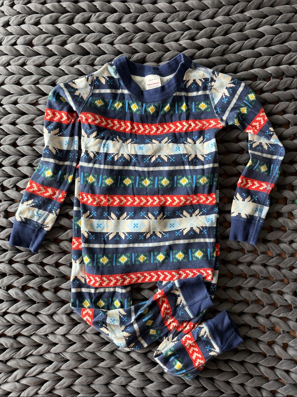 Hanna Andersson Navy Fair Isle Pajama Set with Red & Cream Accents